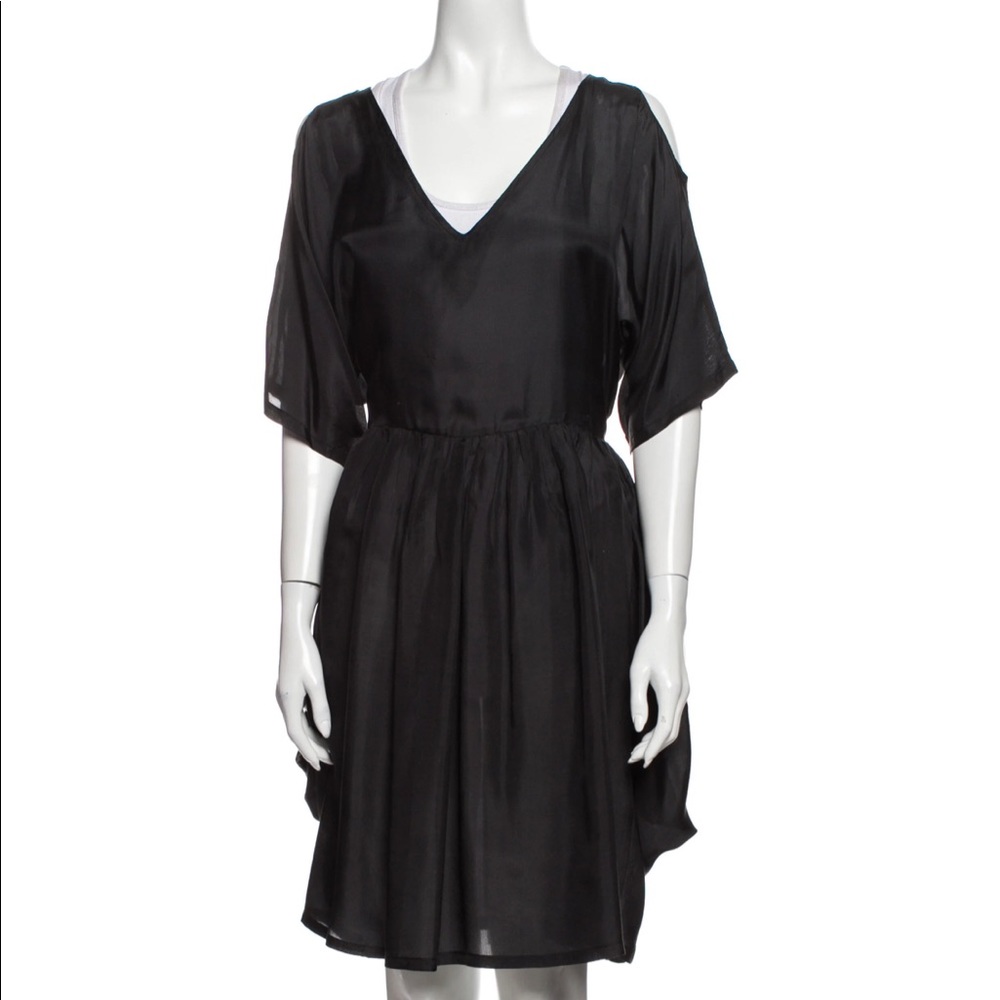Electric feathers convertible silk dress